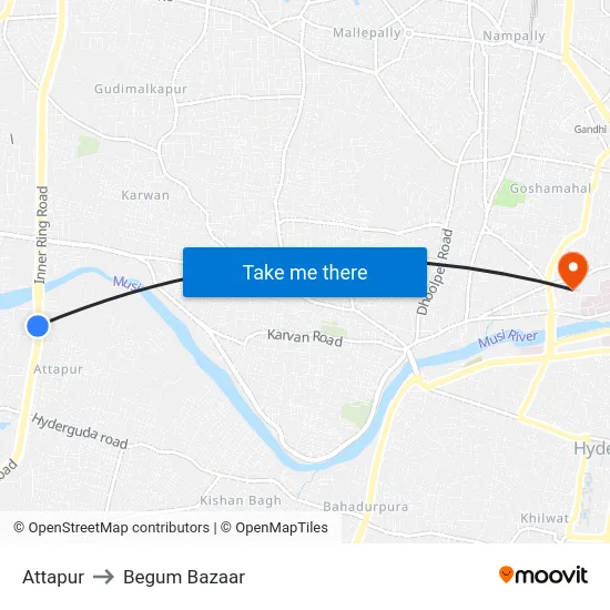 Attapur to Begum Bazaar map