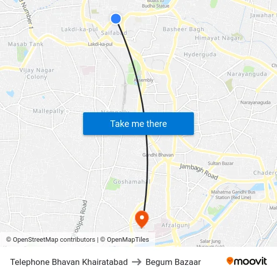 Telephone Bhavan Khairatabad to Begum Bazaar map