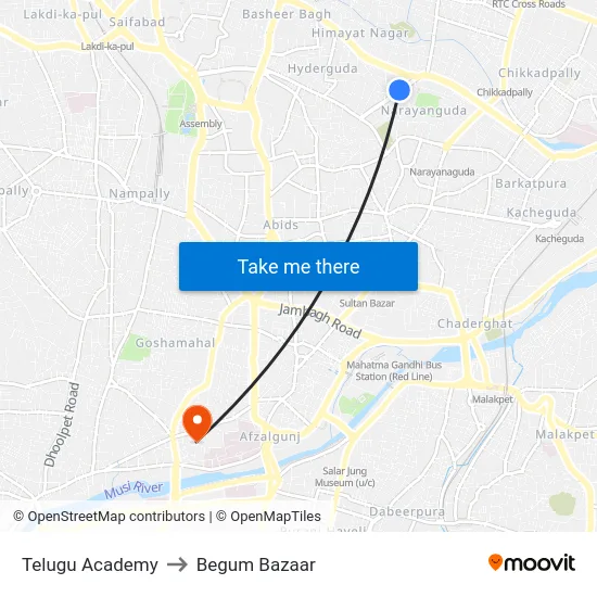 Telugu Academy to Begum Bazaar map