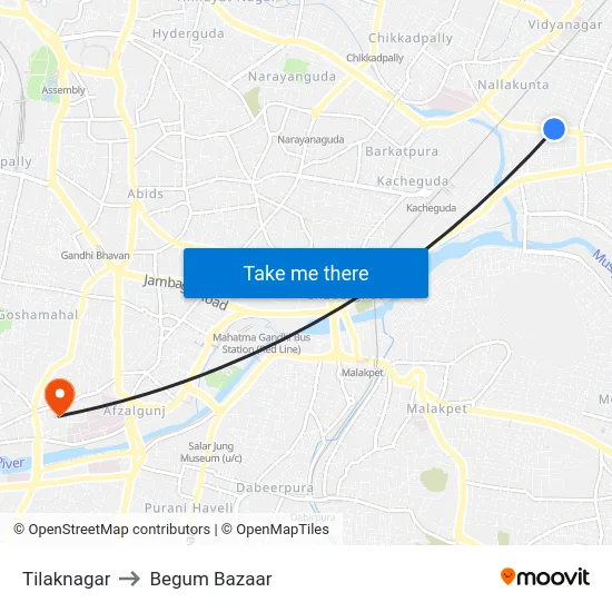 Tilaknagar to Begum Bazaar map