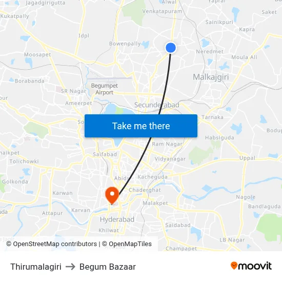 Thirumalagiri to Begum Bazaar map