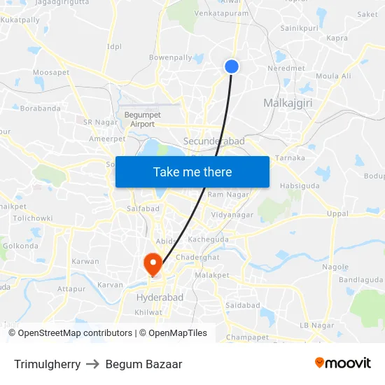 Trimulgherry to Begum Bazaar map