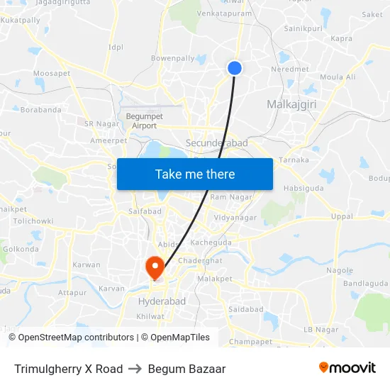 Trimulgherry X Road to Begum Bazaar map