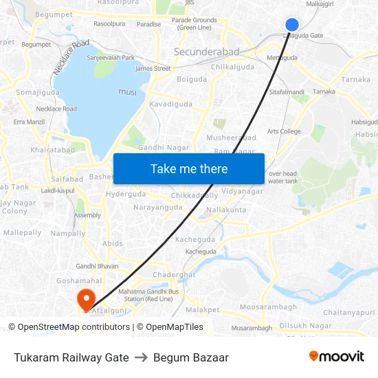 Tukaram Railway Gate to Begum Bazaar map