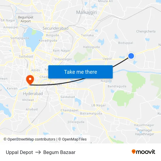 Uppal Depot to Begum Bazaar map