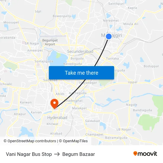Vani Nagar Bus Stop to Begum Bazaar map