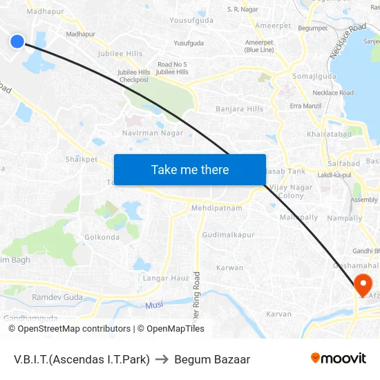 V.B.I.T.(Ascendas I.T.Park) to Begum Bazaar map