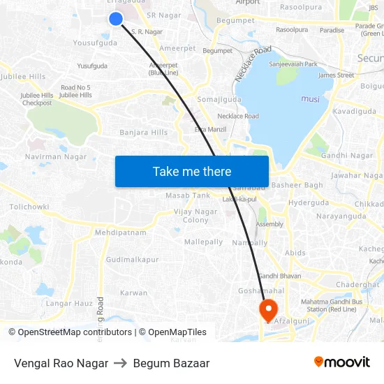 Vengal Rao Nagar to Begum Bazaar map