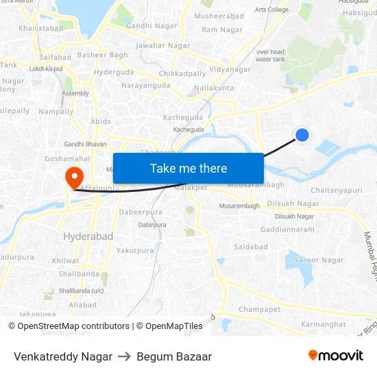 Venkatreddy Nagar to Begum Bazaar map