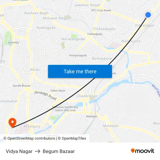 Vidya Nagar to Begum Bazaar map