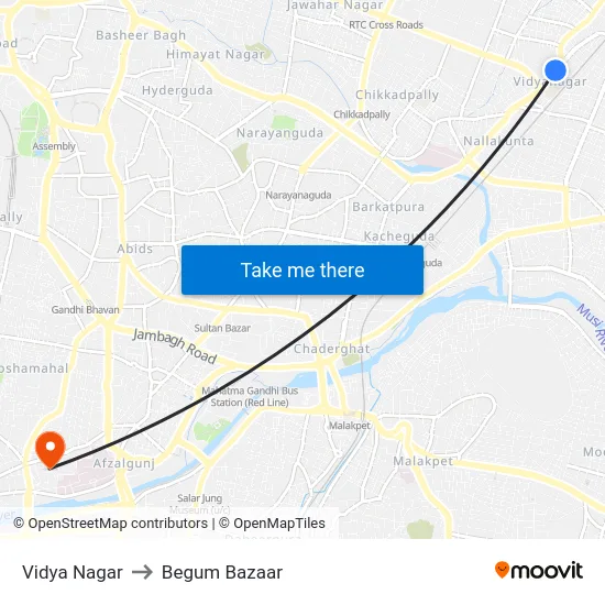 Vidya Nagar to Begum Bazaar map
