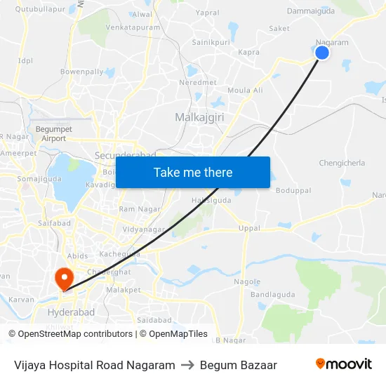 Vijaya Hospital Road Nagaram to Begum Bazaar map