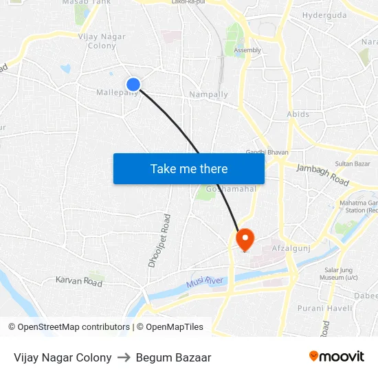 Vijay Nagar Colony to Begum Bazaar map