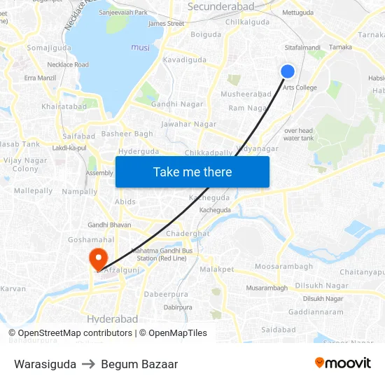 Warasiguda to Begum Bazaar map