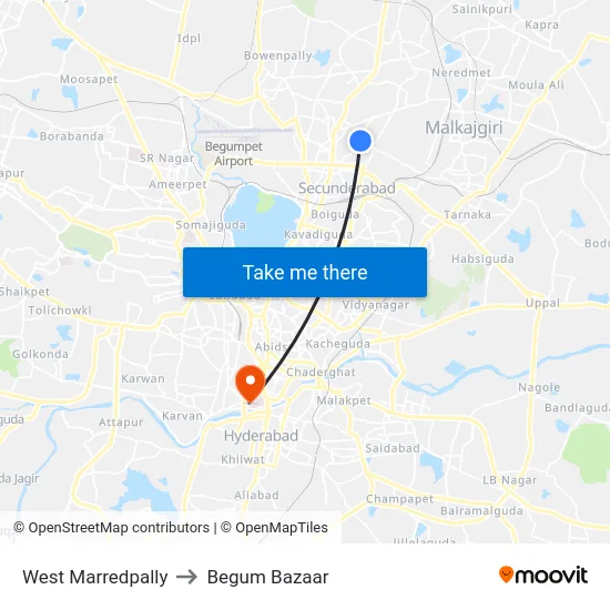 West Marredpally to Begum Bazaar map