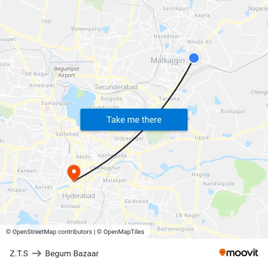 Z.T.S to Begum Bazaar map
