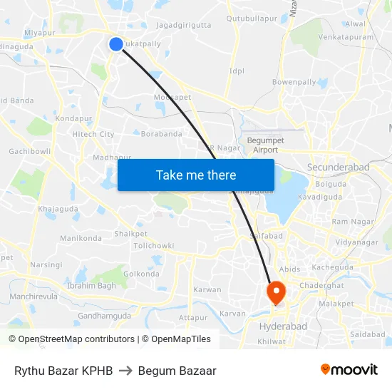 Rythu Bazar KPHB to Begum Bazaar map