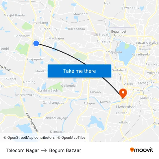 Telecom Nagar to Begum Bazaar map