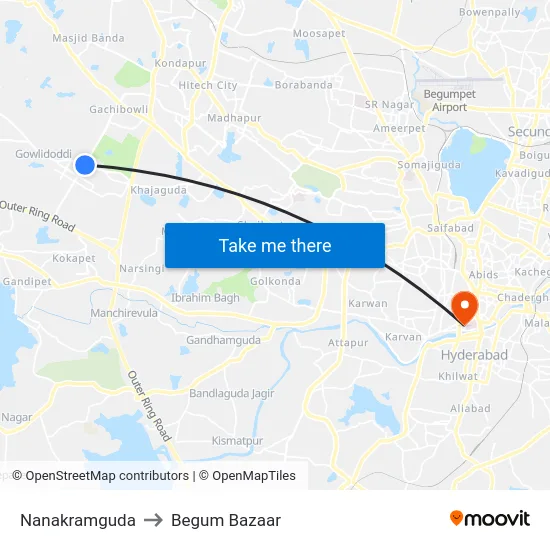 Nanakramguda to Begum Bazaar map