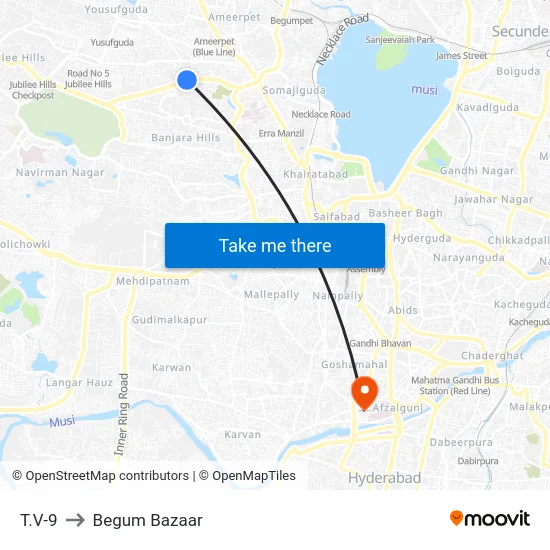 T.V-9 to Begum Bazaar map