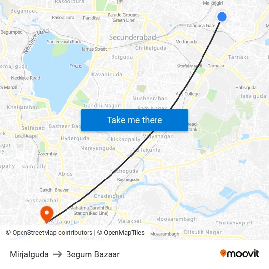Mirjalguda to Begum Bazaar map