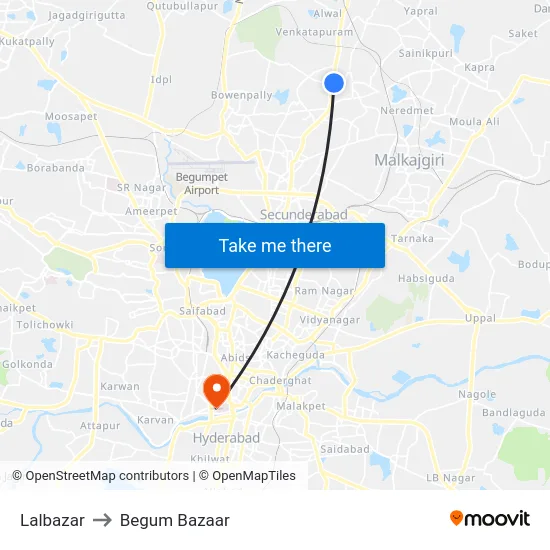 Lalbazar to Begum Bazaar map
