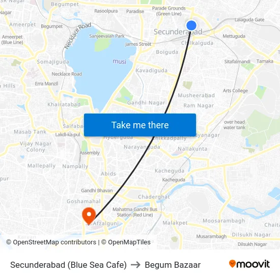 Secunderabad (Blue Sea Cafe) to Begum Bazaar map