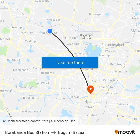 Borabanda Bus Station to Begum Bazaar map