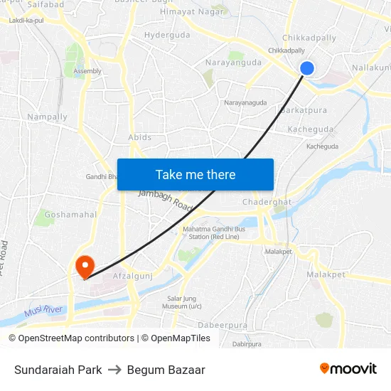 Sundaraiah Park to Begum Bazaar map