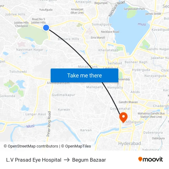 L.V Prasad Eye Hospital to Begum Bazaar map