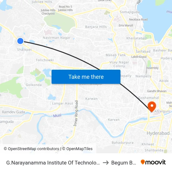 G.Narayanamma Institute Of Technology & Science to Begum Bazaar map