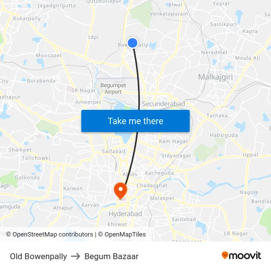 Old Bowenpally to Begum Bazaar map