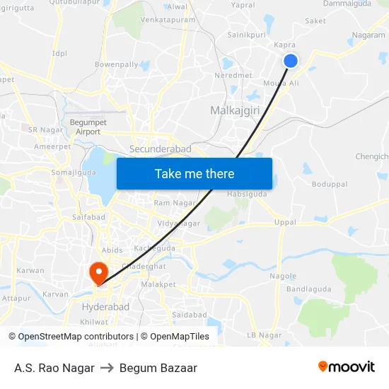 A.S. Rao Nagar to Begum Bazaar map