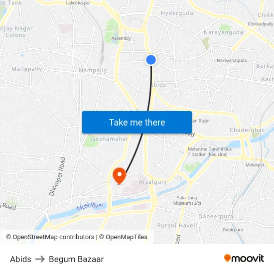 Abids to Begum Bazaar map