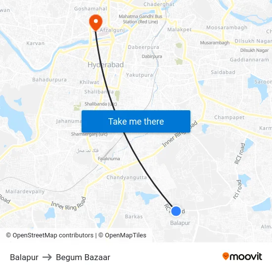 Balapur to Begum Bazaar map