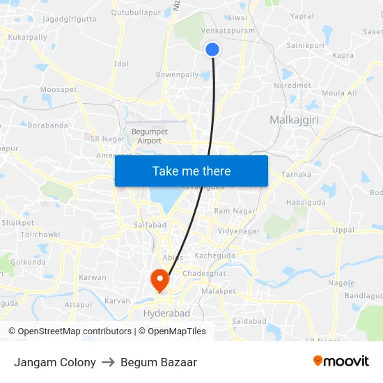 Jangam Colony to Begum Bazaar map