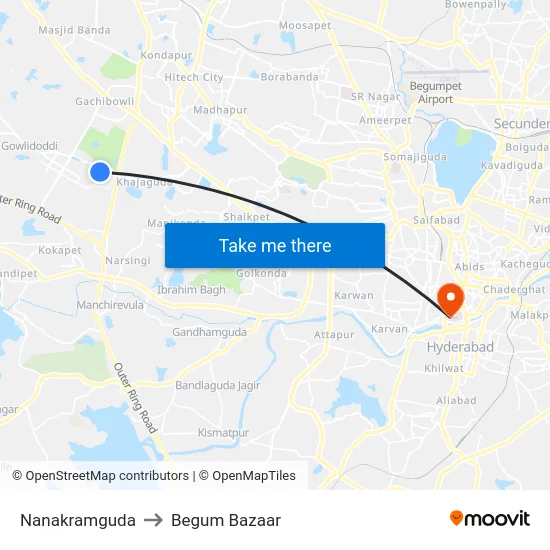 Nanakramguda to Begum Bazaar map