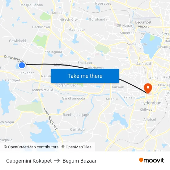 Capgemini Kokapet to Begum Bazaar map