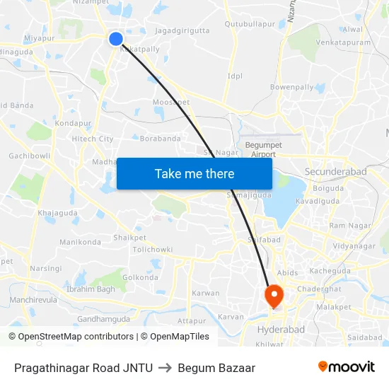 Pragathinagar Road JNTU to Begum Bazaar map