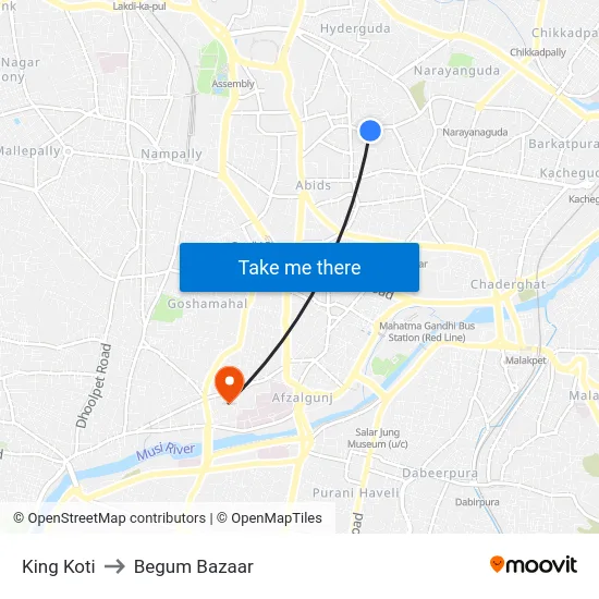 King Koti to Begum Bazaar map