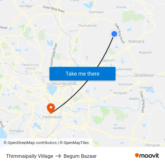 Thimmaipally Village to Begum Bazaar map