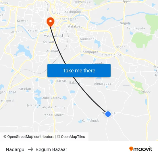 Nadargul to Begum Bazaar map