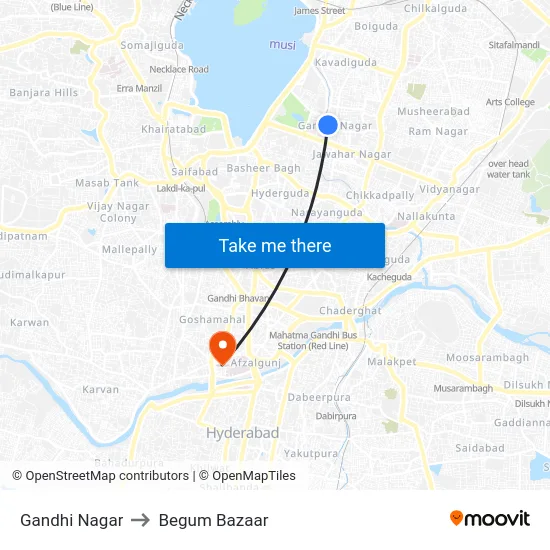 Gandhi Nagar to Begum Bazaar map