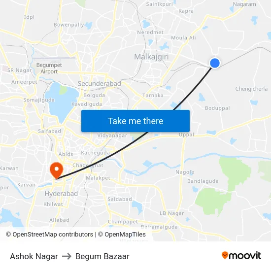Ashok Nagar to Begum Bazaar map