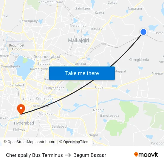 Cherlapally Bus Terminus to Begum Bazaar map