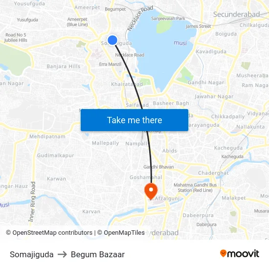 Somajiguda to Begum Bazaar map