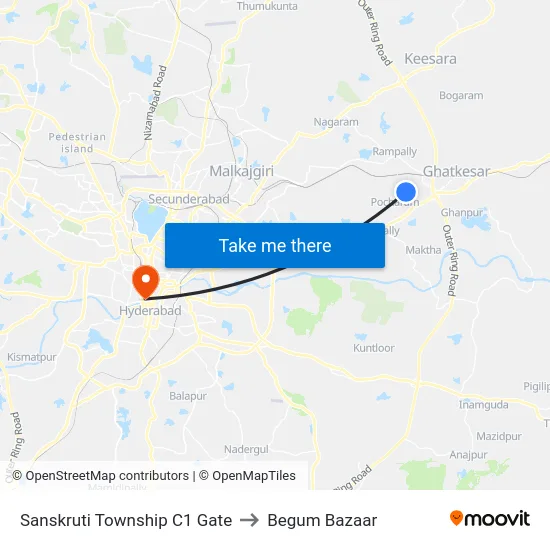 Sanskruti Township C1 Gate to Begum Bazaar map
