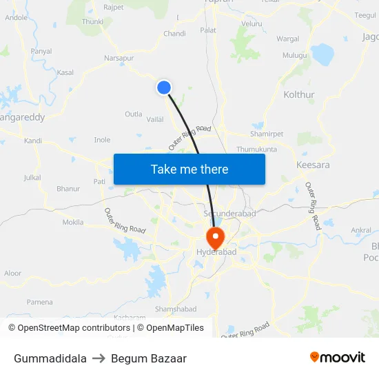 Gummadidala to Begum Bazaar map
