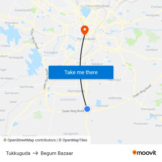 Tukkuguda to Begum Bazaar map