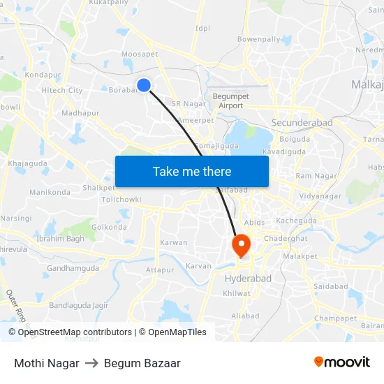 Mothi Nagar to Begum Bazaar map